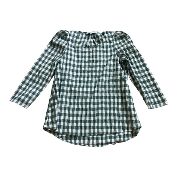 Tuckernuck Gingham Puff Sleeve Top Sz XS Dark Green - Picture 3 of 6